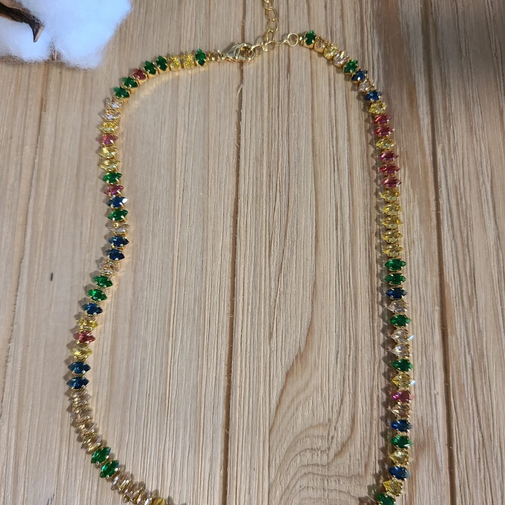 🎉🎉NEW🎉🎉 STUNNING!! Marquise Cut MULTI-COLOR CZ Necklace in GOLD Plating